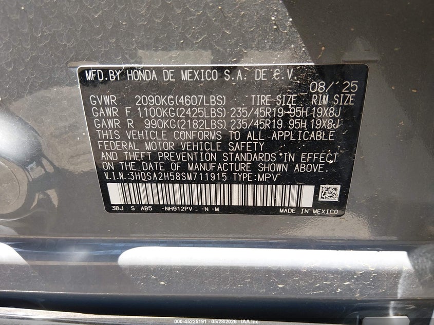 2025 Acura Adx A-Spec VIN: 3HDSA2H58SM711915 Lot: 45225191