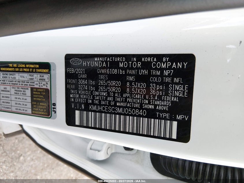 2021 Genesis Gv80 3.5T Awd VIN: KMUHCESC3MU050840 Lot: 45225203