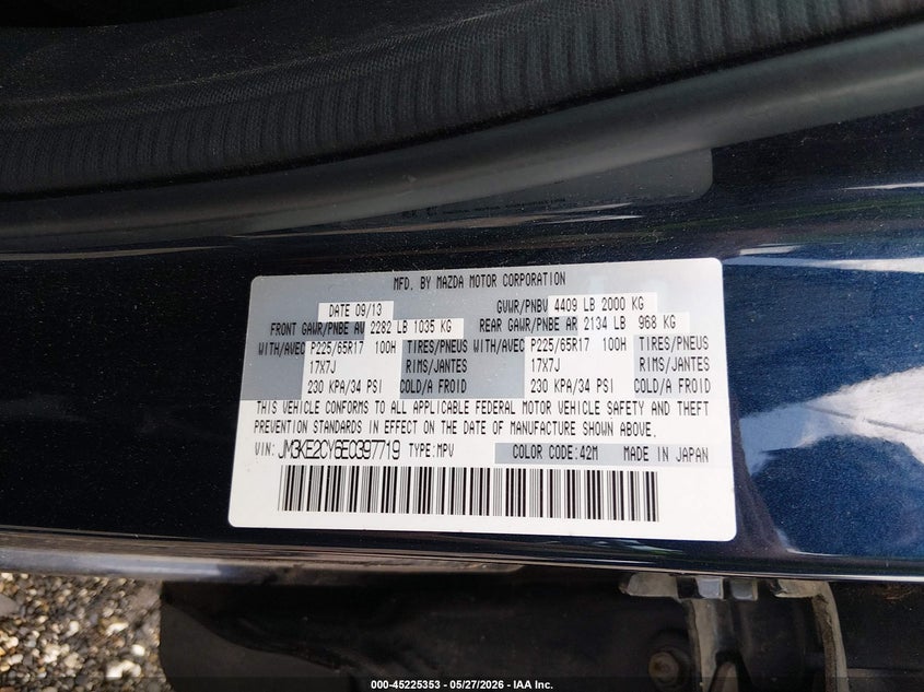 2014 MAZDA CX-5 SPORT UTILITY VEHICLE 2.5L I-4 DI, DOHC, VVT, 184HP