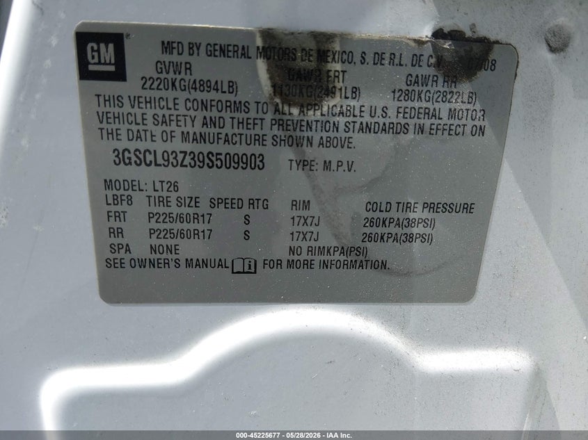 2009 Saturn Vue Hybrid 4-Cyl Base VIN: 3GSCL93Z39S509903 Lot: 45225677
