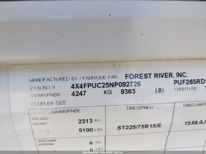 2022 OTHER FOREST RIVER PUMA TRAILER N/A