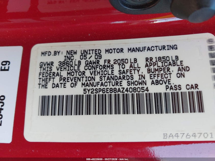 2010 Pontiac Vibe VIN: 5Y2SP6E88AZ408054 Lot: 45225859