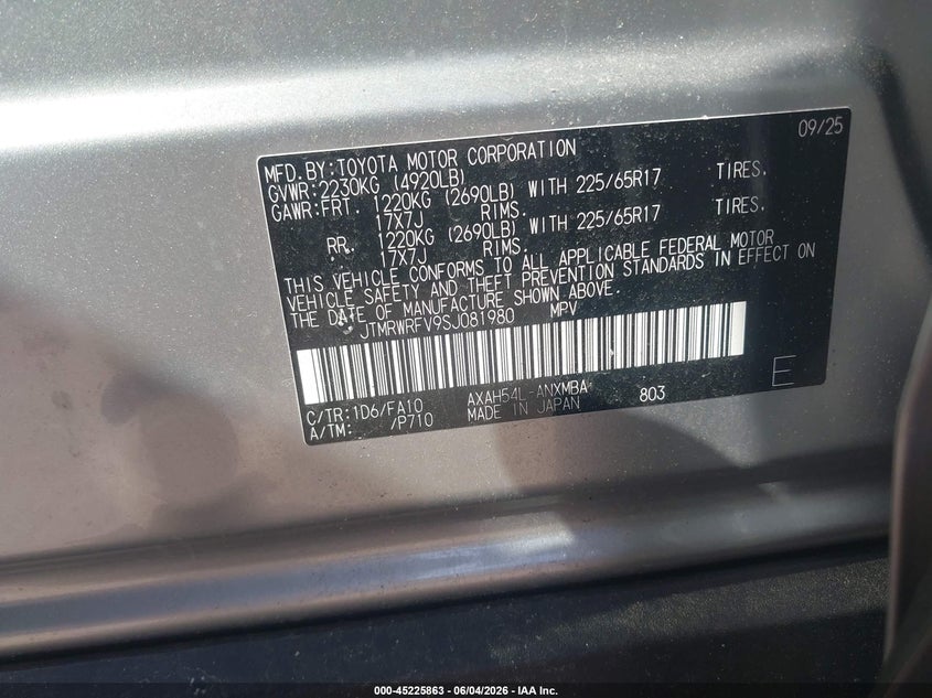 2025 Toyota Rav4 Hybrid Xle VIN: JTMRWRFV9SJ081980 Lot: 45225863