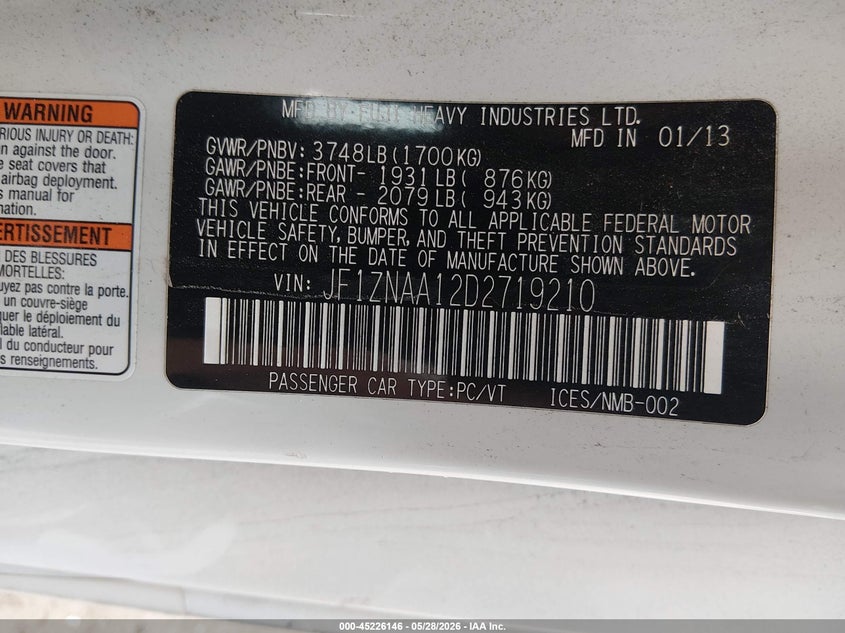 2013 Scion Fr-S VIN: JF1ZNAA12D2719210 Lot: 45226146
