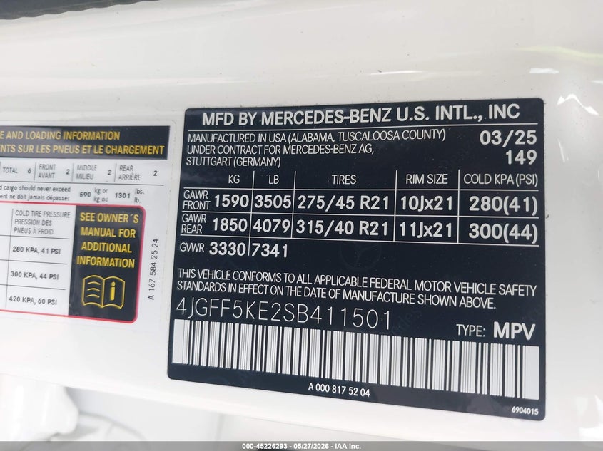2025 Mercedes-Benz Gls 450 4Matic VIN: 4JGFF5KE2SB411501 Lot: 45226293