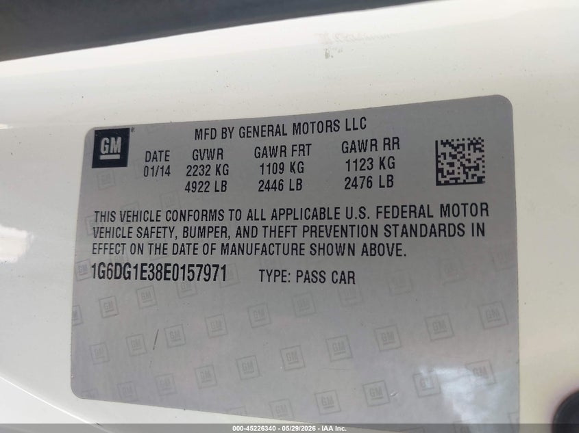 2014 Cadillac Cts Performance VIN: 1G6DG1E38E0157971 Lot: 45226340