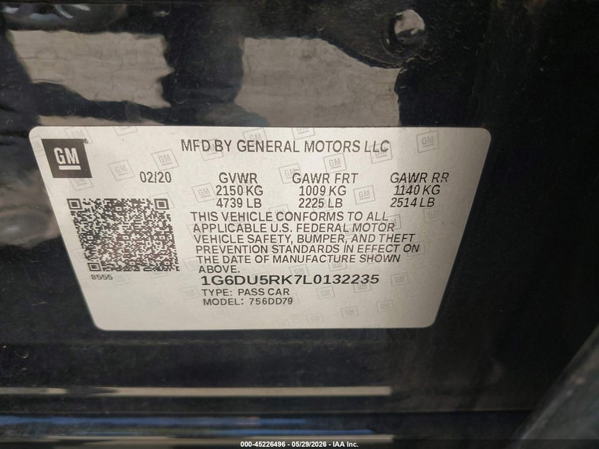 2020 Cadillac Ct5 Sport VIN: 1G6DU5RK7L0132235 Lot: 45226496