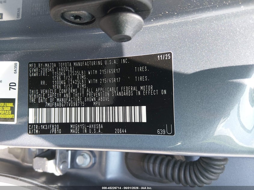 2026 Toyota Corolla Cross Hybrid Se VIN: 7MUFBABG7TV098715 Lot: 45226714