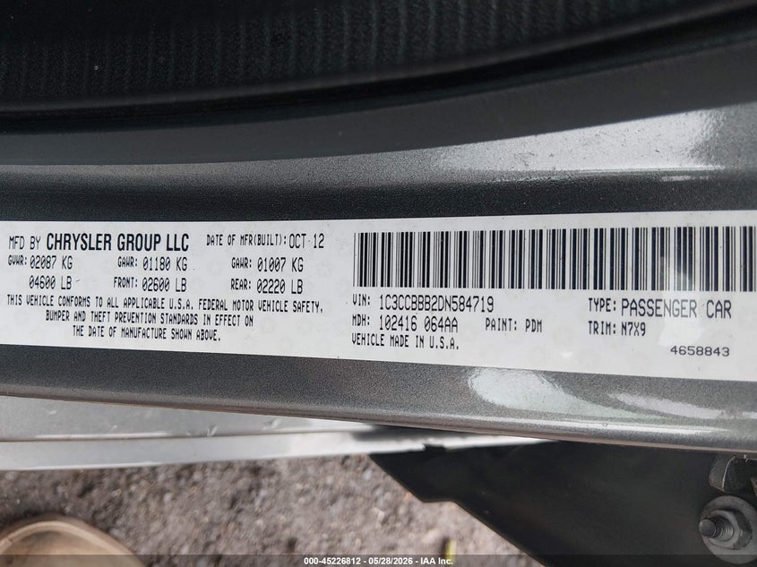 2013 Chrysler 200 Touring VIN: 1C3CCBBB2DN584719 Lot: 45226812