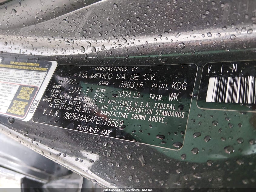 2023 KIA FORTE SEDAN 1.6L I-4 DI, DOHC, VVT, TURBO, 201HP