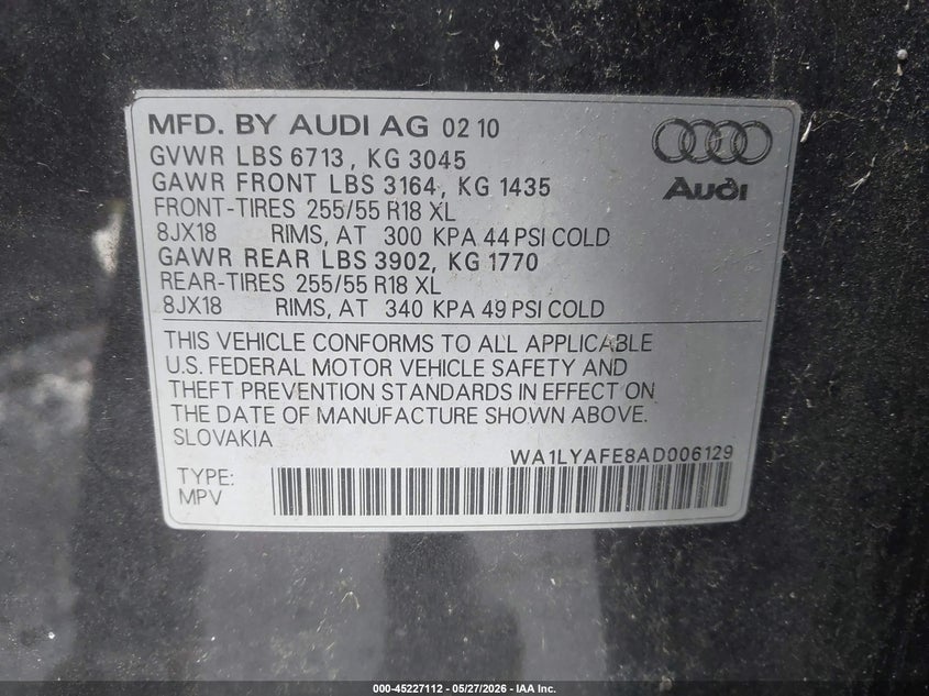 2010 Audi Q7 3.6 Premium VIN: WA1LYAFE8AD006129 Lot: 45227112