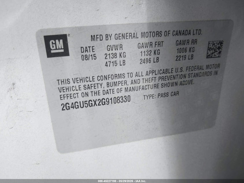 2016 Buick Regal Turbo Gs VIN: 2G4GU5GX2G9108330 Lot: 45227198
