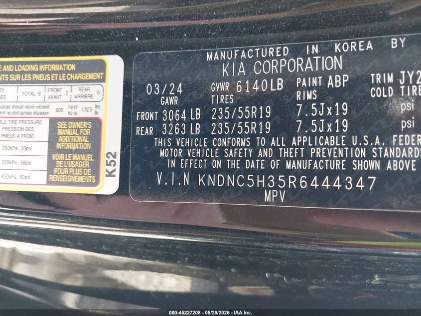 2024 Kia Carnival Mpv Ex VIN: KNDNC5H35R6444347 Lot: 45227208