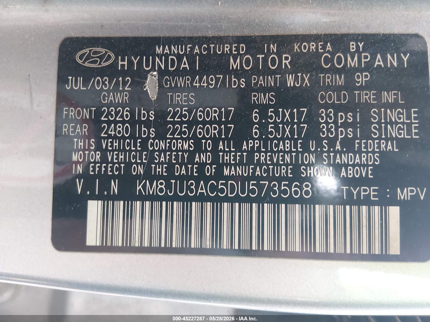 2013 Hyundai Tucson Gls VIN: KM8JU3AC5DU573568 Lot: 45227287