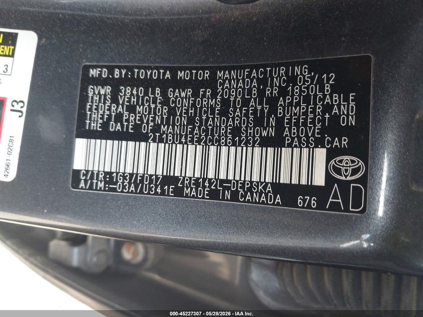 2T1BU4EE2CC861232 2012 Toyota Corolla 1.8 S grey
