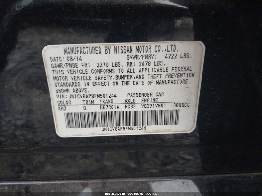 2015 Infiniti Q40 VIN: JN1CV6AP9FM501244 Lot: 45227530