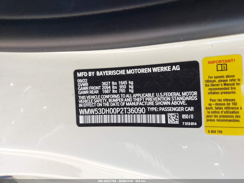 2023 Mini Hardtop Cooper S VIN: WMW53DH00P2T36090 Lot: 45227764