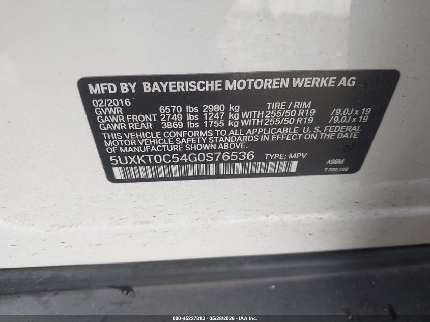 2016 BMW X5 Edrive xDrive40E VIN: 5UXKT0C54G0S76536 Lot: 45227813