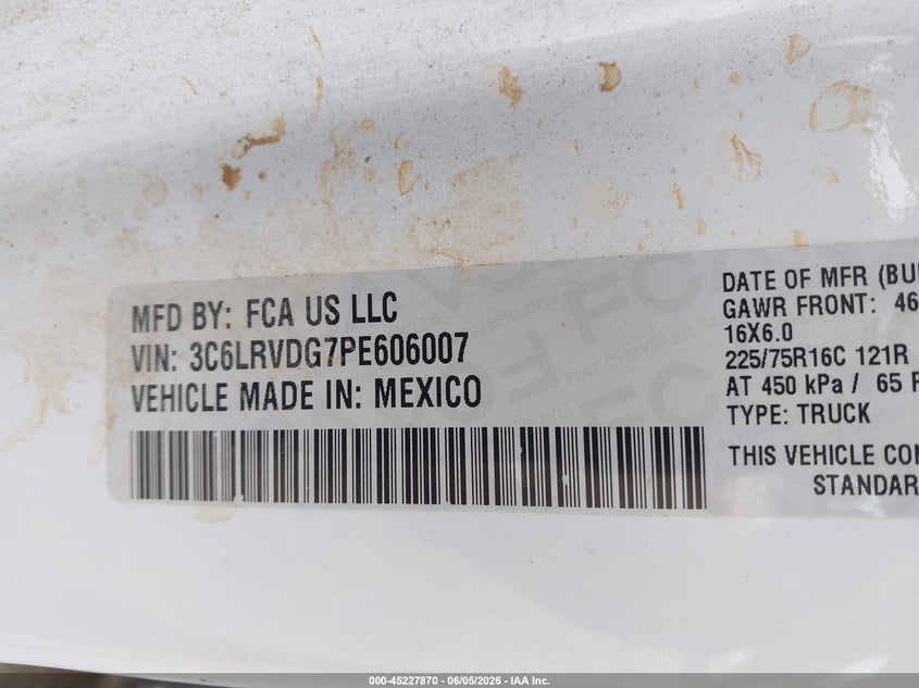 2023 Ram Promaster 2500 High Roof 159 Wb VIN: 3C6LRVDG7PE606007 Lot: 45227870