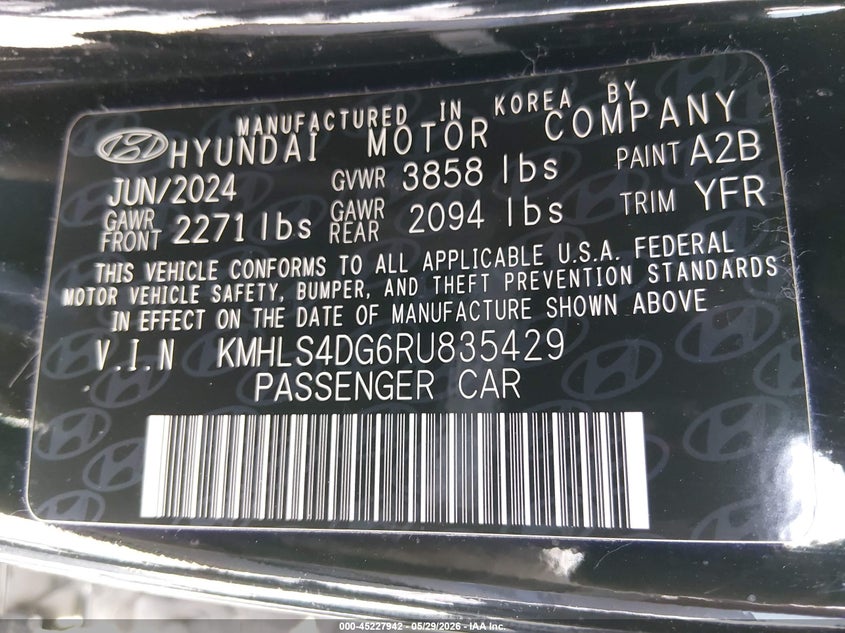 VIN KMHLS4DG6RU835429 2024 HYUNDAI ELANTRA SEL