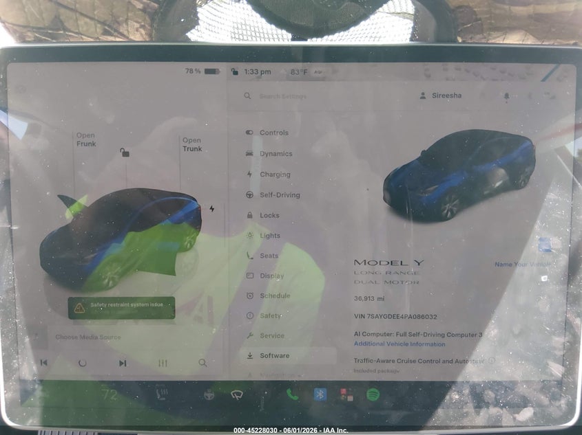 2023 Tesla Model Y Awd/Long Range Dual Motor All-Wheel Drive VIN: 7SAYGDEE4PA086032 Lot: 45228030