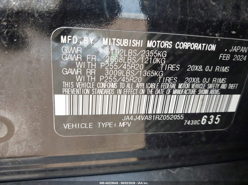 2024 Mitsubishi Outlander Se 2.5 S-Awc/Se Black Edition S-Awc/Se Black Edition W/Pano Roof S-Awc/Se Ralliart S-Awc VIN: JA4J4VA81RZ052055 Lot: 45228045