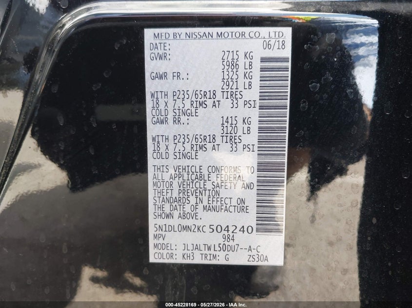 2019 Infiniti Qx60 Luxe VIN: 5N1DL0MN2KC504240 Lot: 45228169