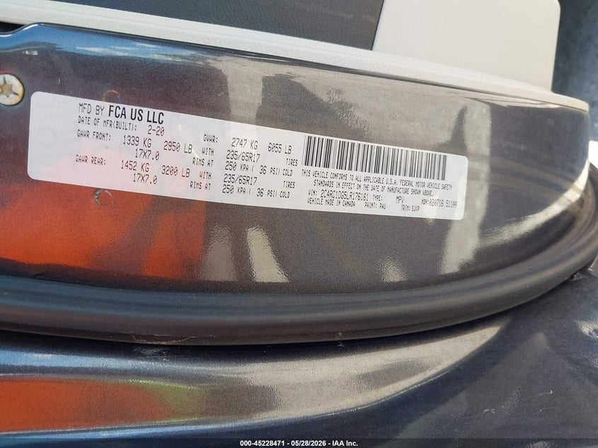 2020 Chrysler Voyager Lxi VIN: 2C4RC1DG5LR176161 Lot: 45228471