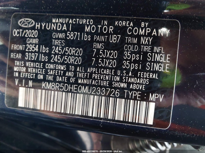 2021 Hyundai Palisade Limited VIN: KM8R5DHE0MU233726 Lot: 45228578
