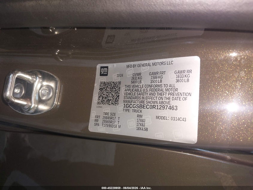 2024 Chevrolet Colorado 2Wd Wt VIN: 1GCGSBEC0R1297463 Lot: 45228959
