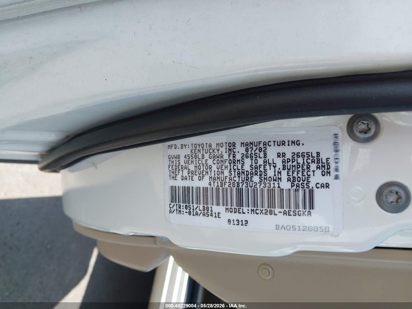 2003 Toyota Avalon Xls VIN: 4T1BF28B73U273311 Lot: 45229004