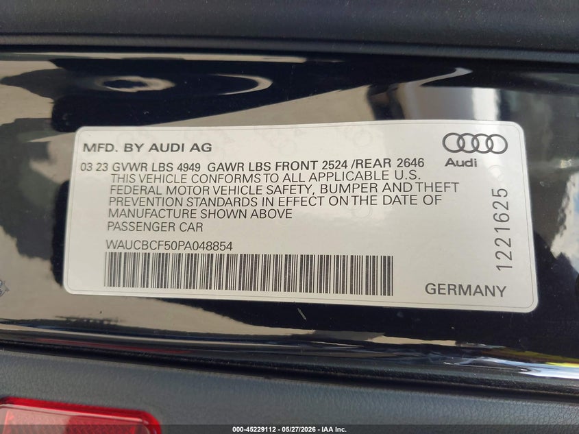 2023 Audi A5 Sportback Premium Plus 40 Tfsi Quattro S Tronic VIN: WAUCBCF50PA048854 Lot: 45229112