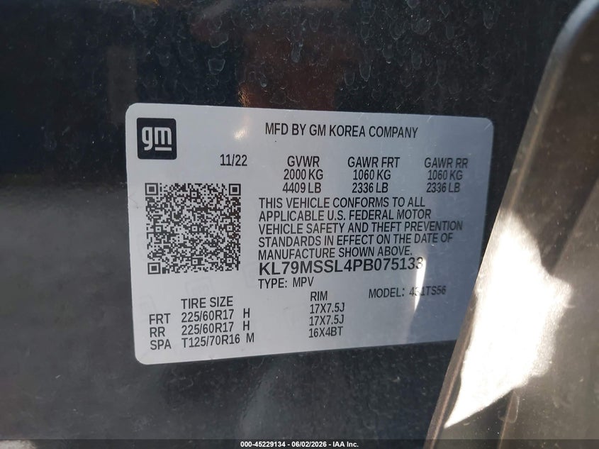 2023 Chevrolet Trailblazer Awd Activ VIN: KL79MSSL4PB075133 Lot: 45229134