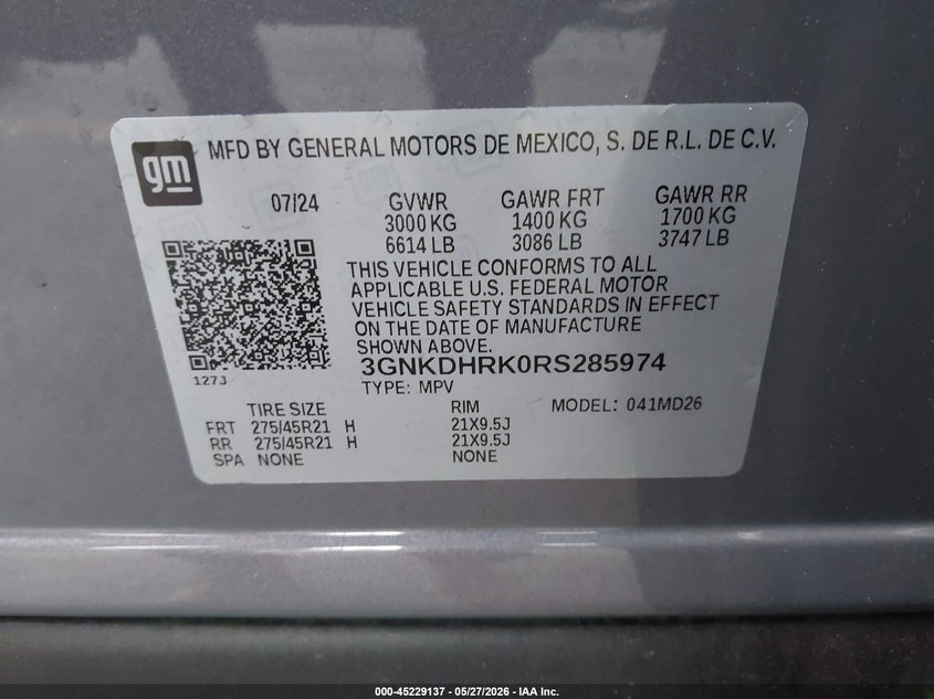 2024 Chevrolet Blazer Ev Rwd Rs VIN: 3GNKDHRK0RS285974 Lot: 45229137