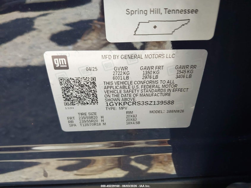 2025 Cadillac Xt6 Premium Luxury VIN: 1GYKPCRS3SZ139588 Lot: 45229168