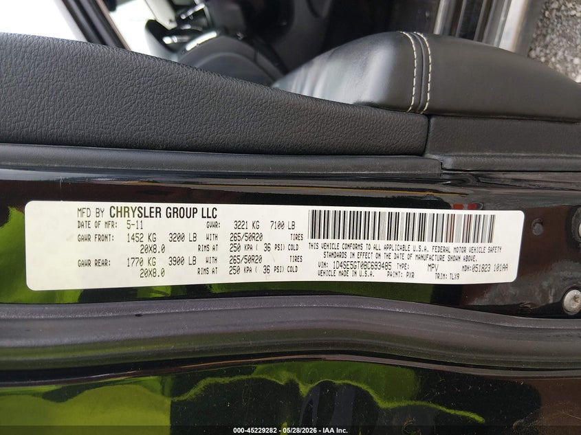 DODGE DURANGO 2011 VIN 1D4SE5GT0BC693485