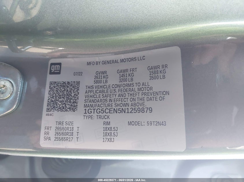 2022 GMC Canyon 2Wd Short Box Elevation VIN: 1GTG5CEN5N1259879 Lot: 45229371