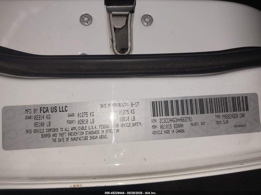 2017 Chrysler 300 Limited VIN: 2C3CCAAG3HH663791 Lot: 45229444
