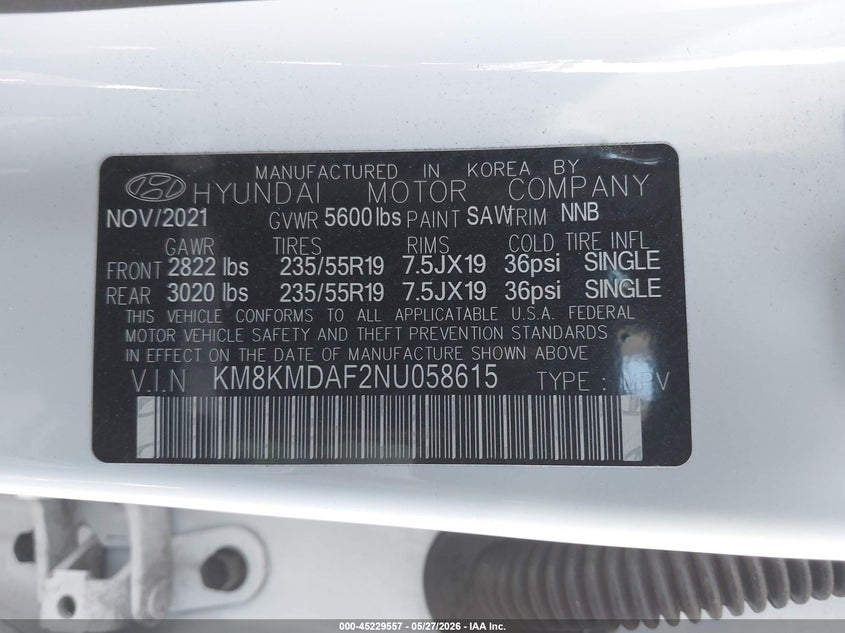 2022 Hyundai Ioniq 5 Se VIN: KM8KMDAF2NU058615 Lot: 45229557