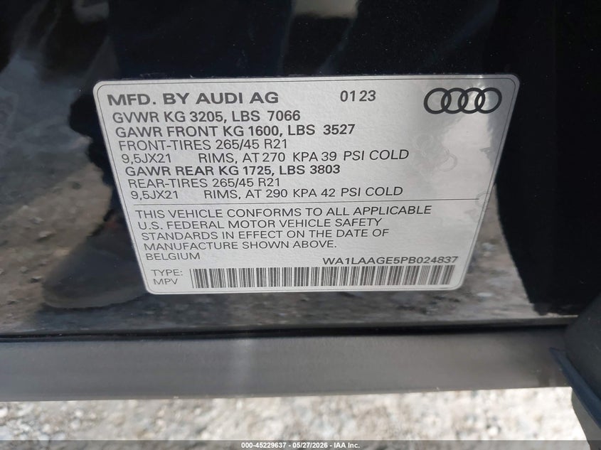 2023 Audi E-Tron Premium Plus Quattro VIN: WA1LAAGE5PB024837 Lot: 45229637