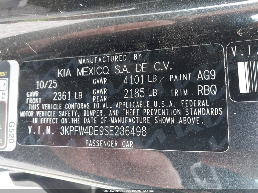 2025 Kia K4 Gt-Line VIN: 3KPFW4DE9SE236498 Lot: 45229801