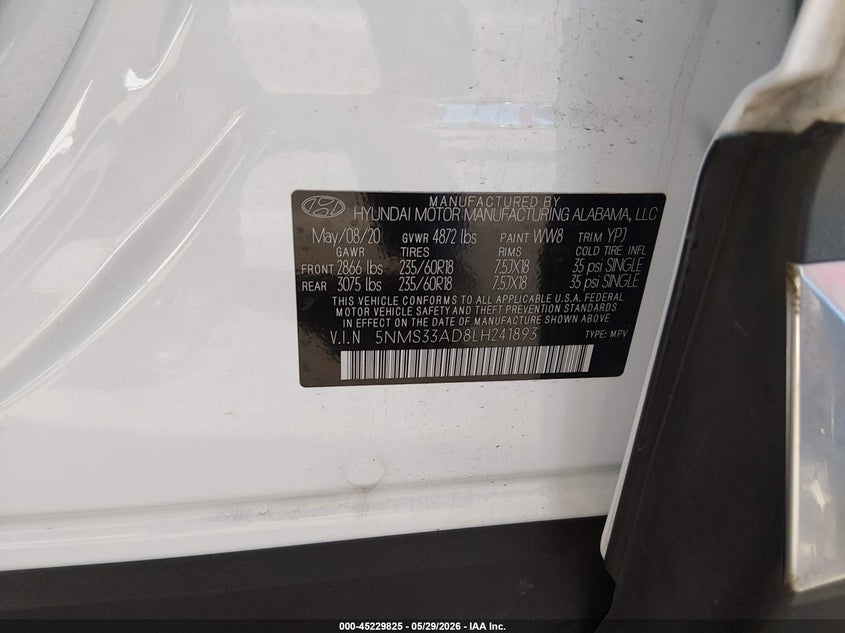 VIN 5NMS33AD8LH241893 2020 HYUNDAI SANTA FE SEL