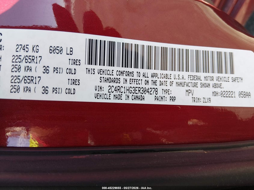 2014 Chrysler Town & Country S VIN: 2C4RC1HG3ER304278 Lot: 45229855