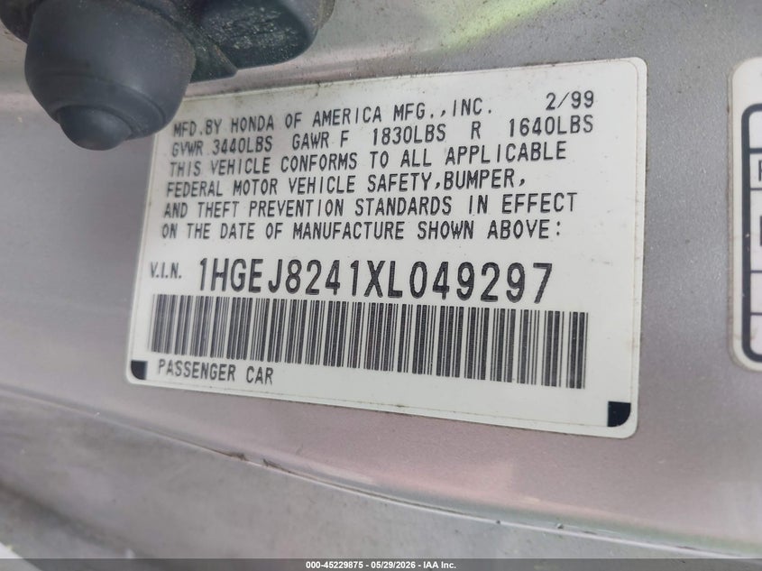 1999 Honda Civic Ex VIN: 1HGEJ8241XL049297 Lot: 45229875