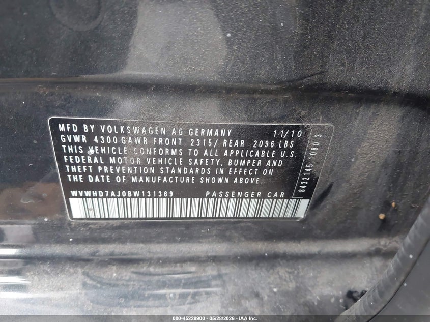 2011 Volkswagen Gti 4-Door VIN: WVWHD7AJ0BW131369 Lot: 45229900