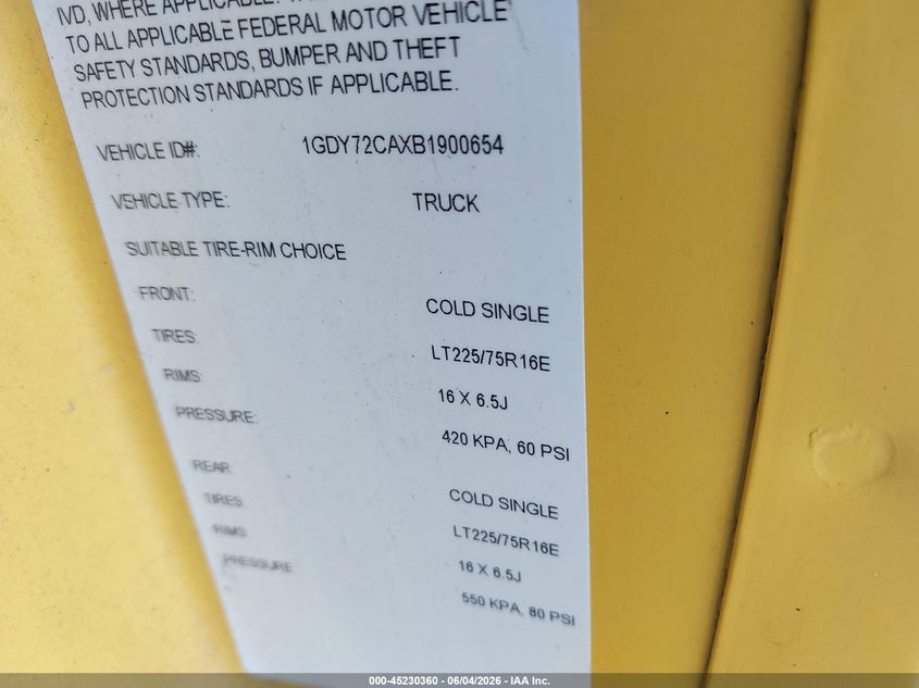 2011 GMC Savana Cutaway Work Van VIN: 1GDY72CAXB1900654 Lot: 45230360