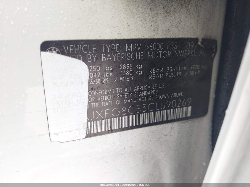 2012 BMW X6 xDrive50I VIN: 5UXFG8C53CL590269 Lot: 45230721