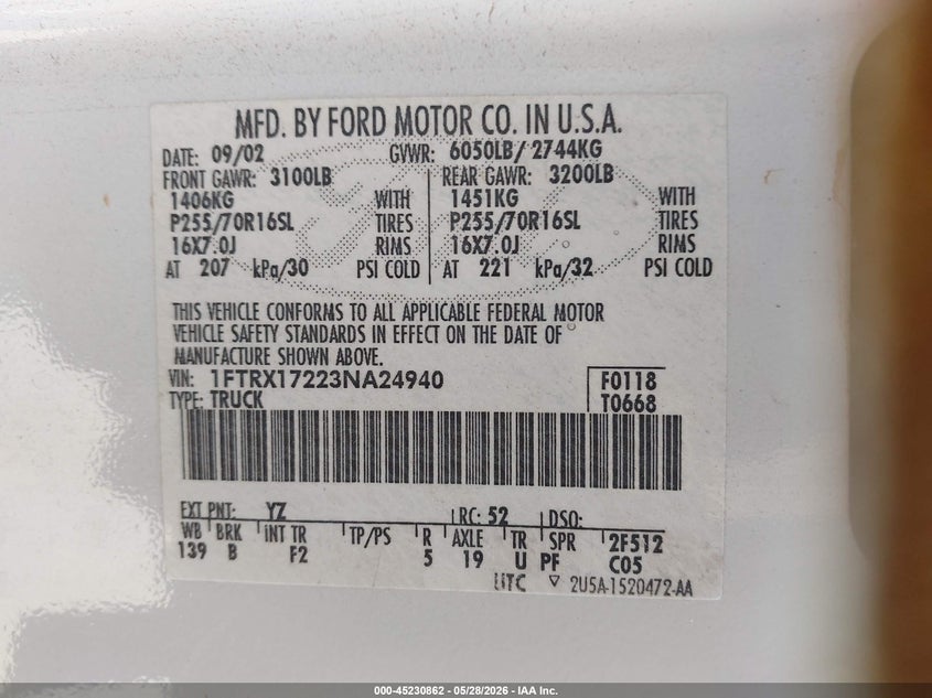 2003 FORD F-150 TRUCK 4.2L V-6 202HP