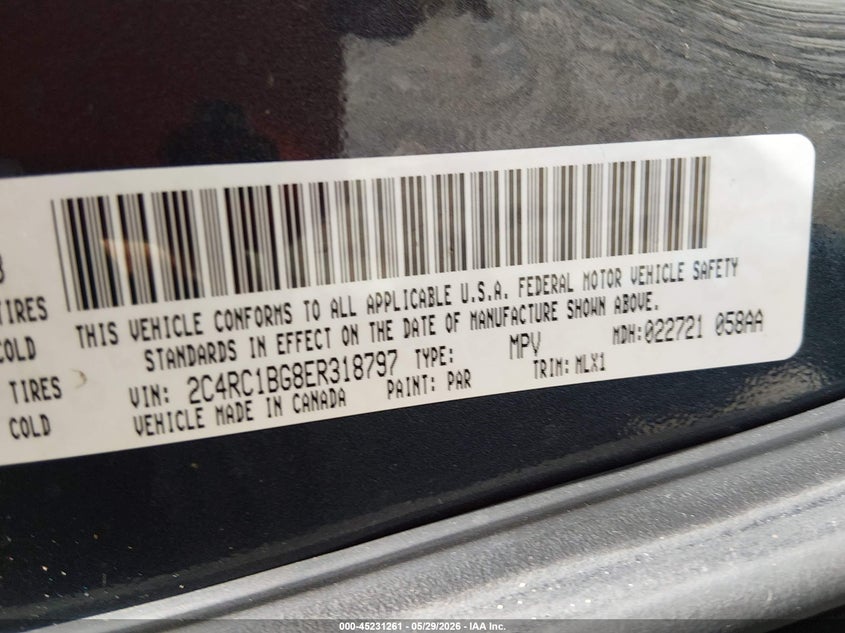 2014 Chrysler Town & Country Touring VIN: 2C4RC1BG8ER318797 Lot: 45231261