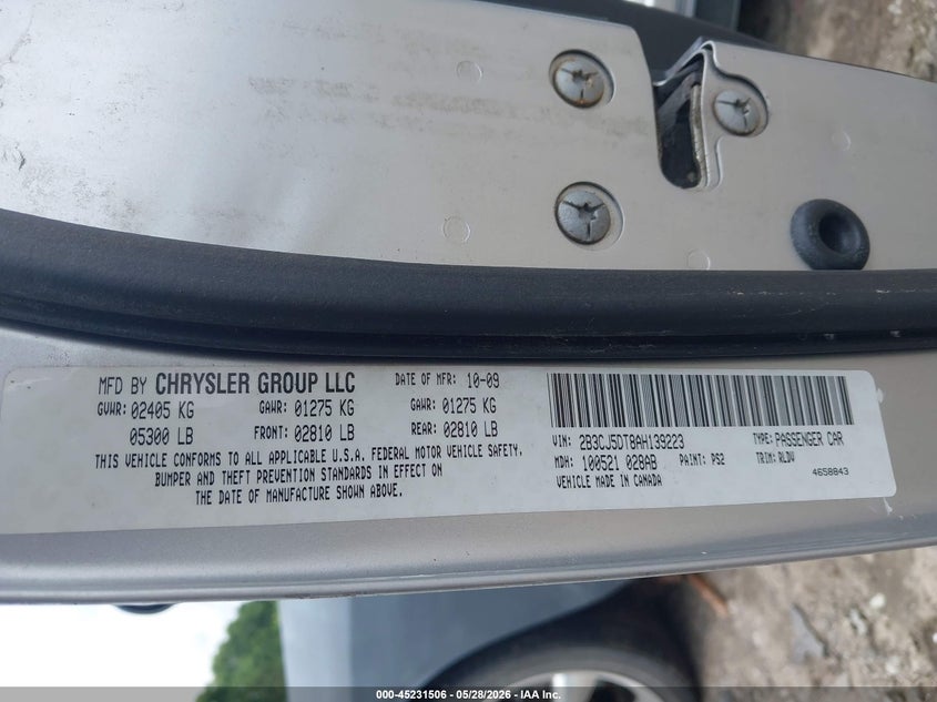 2010 Dodge Challenger R/T VIN: 2B3CJ5DT8AH139223 Lot: 45231506
